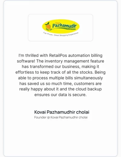 Pazhamudir Store Client Testimonials