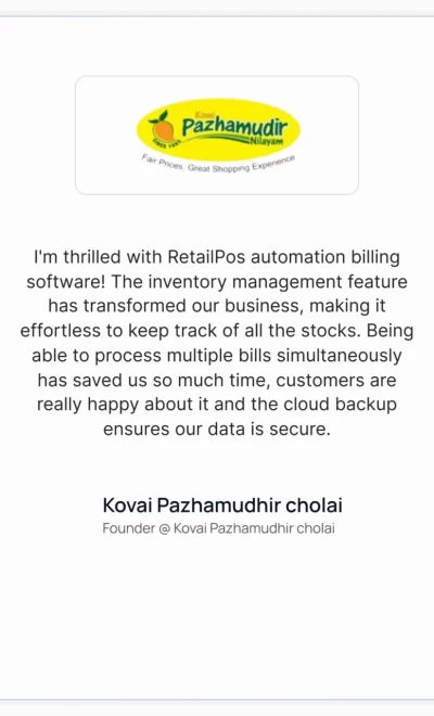 Pazhamudir Store Client Testimonials